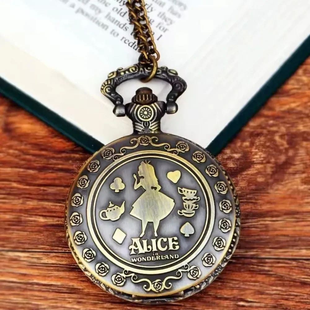Alice in Wonderland Bronze Quartz Pocket Watch